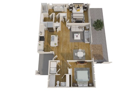 Floor plan for 2 beds, 2 baths, 1072 sqft
